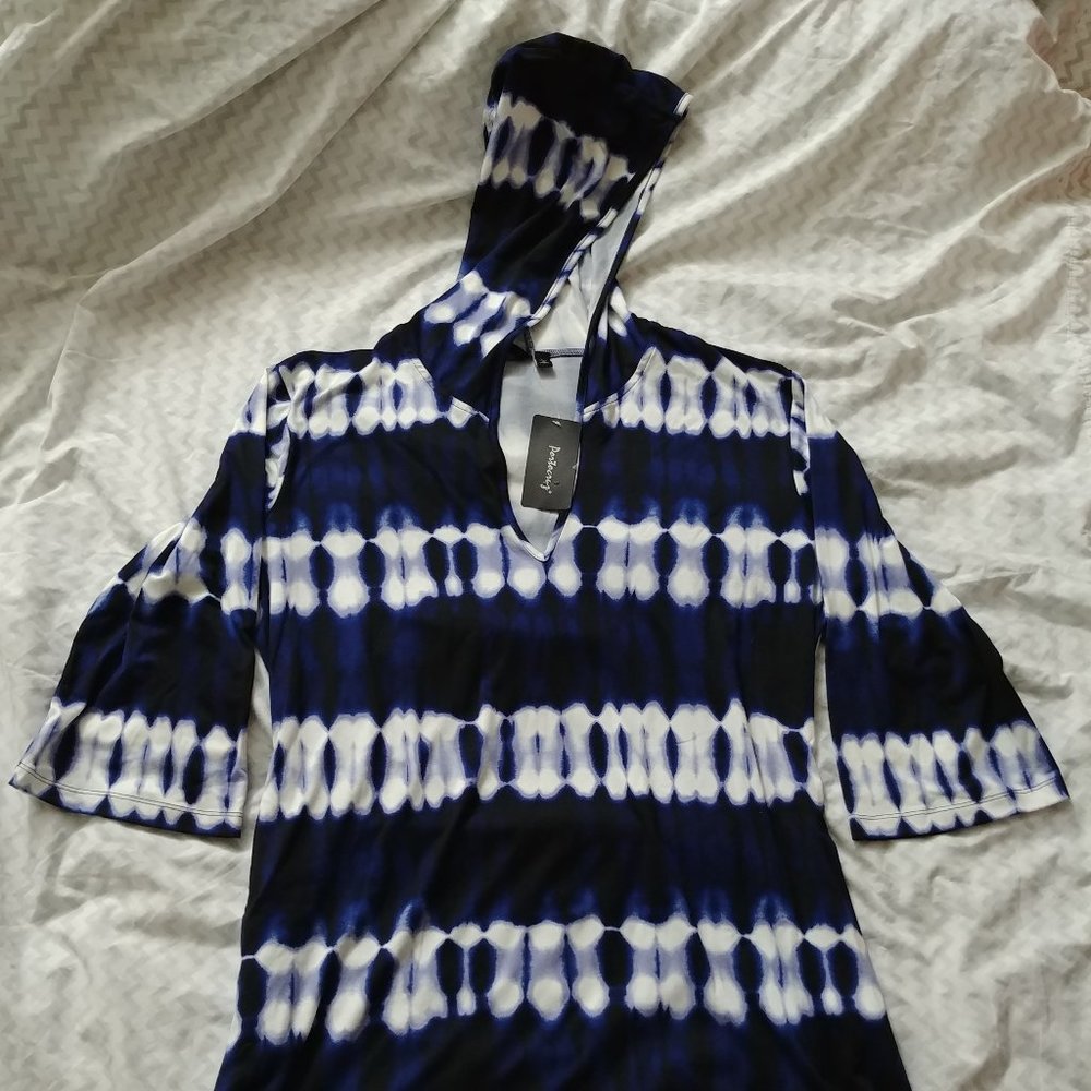 Portocruz Navy Blue Hooded Tunic Size L NWT